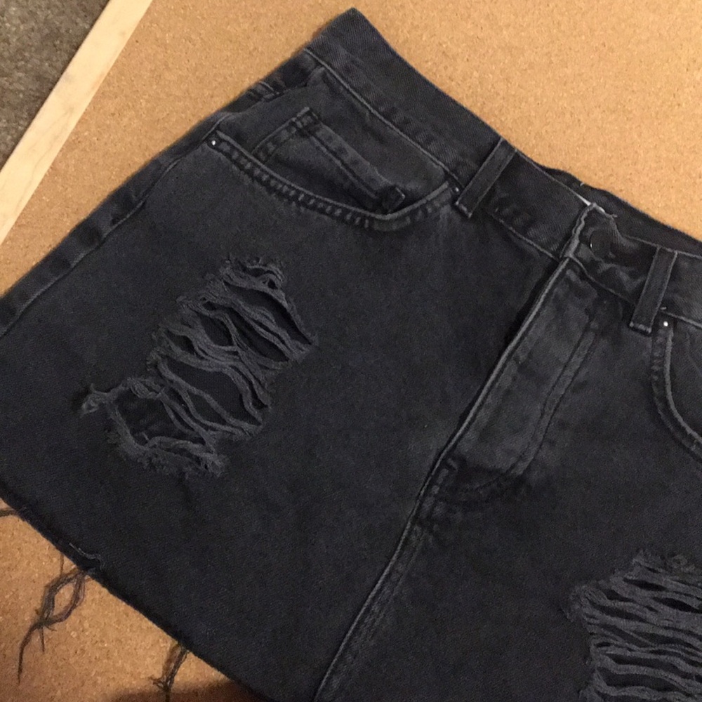 Distressed Black Jean Skirt